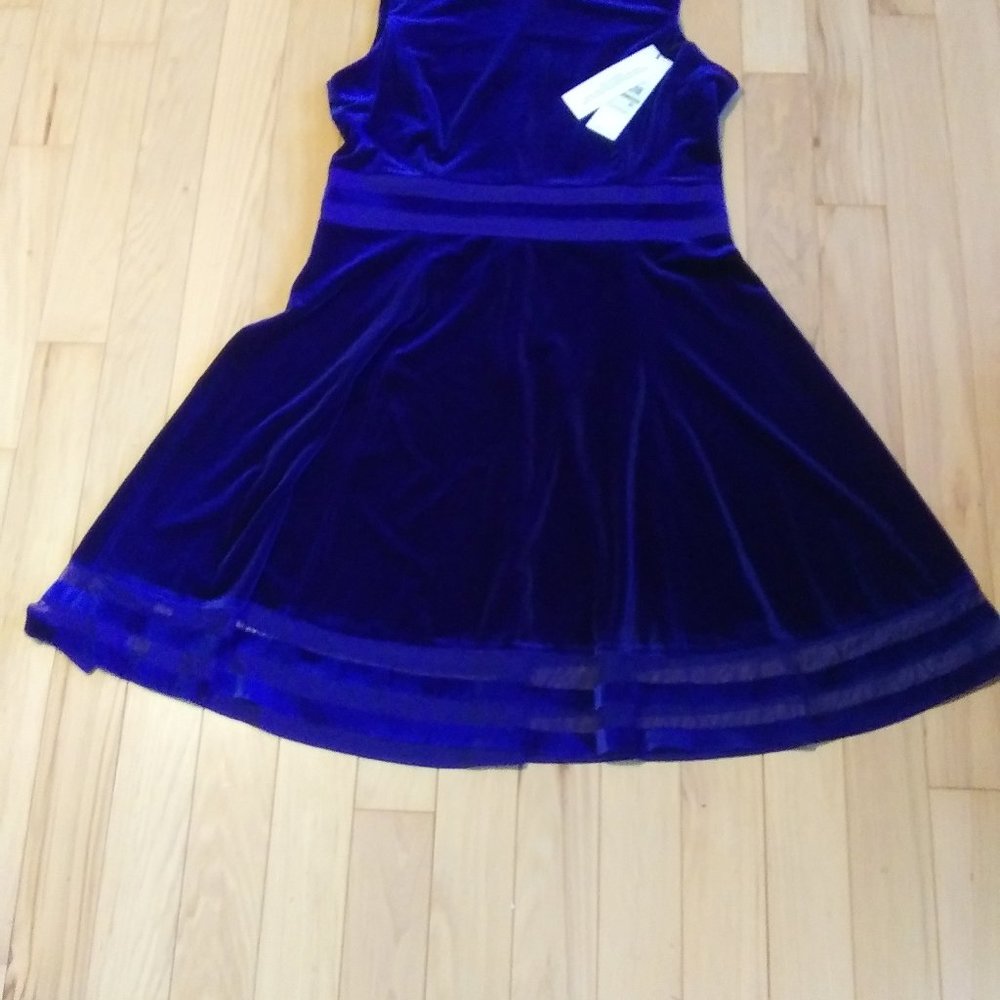 NEW Calvin Klein Blue Velvet dress size 14 mesh detail